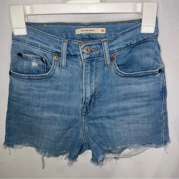 Levi’s High Waisted Shorts Size 24 Levi’s Cut Off Stretchy Denim - Picture 7 of 7